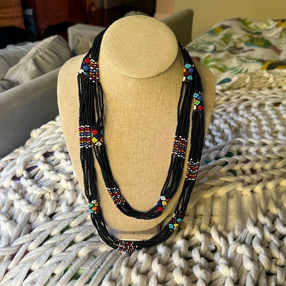 Vibrant African Trade Bead Necklace 52' Handmade Boho Artsy Festival Indian